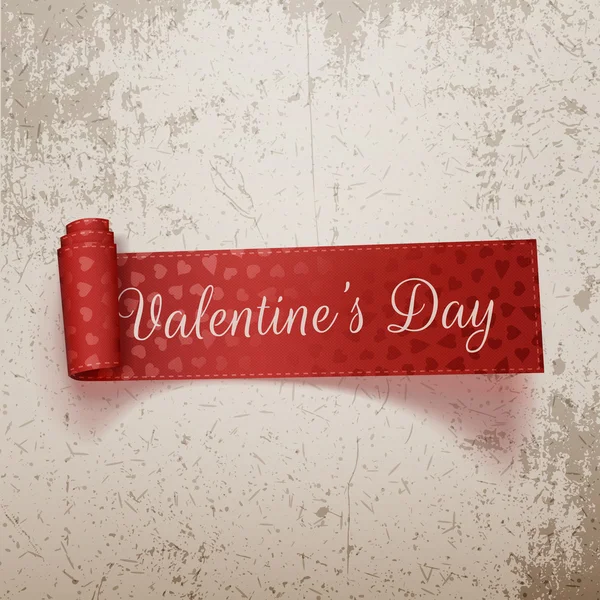 Papel de San Valentín rodar cinta roja con texto — Vector de stock