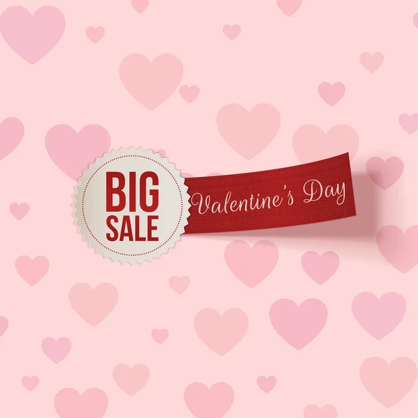 Valentines Day big Sale Label with red Ribbon — Stock Vector