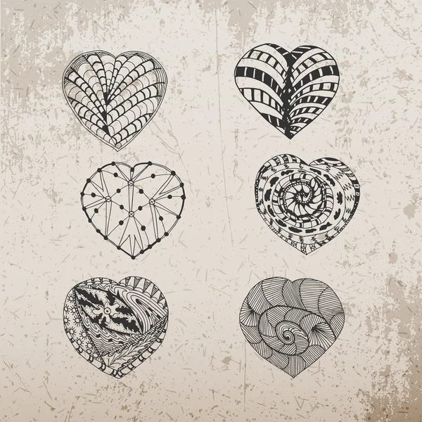 Ręcznie rysowane wektor Walentynki doodle serca zestaw — Wektor stockowy