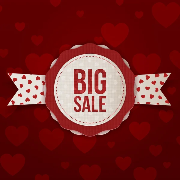 Valentines Day Big Sale Label with Text and Ribbon — Stock Vector