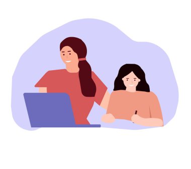 Öğretmen öğrenciyle meşgul, vektör grafikleri