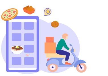 Kurye beyaz arkaplanda bir vektör çizelgesi sunar