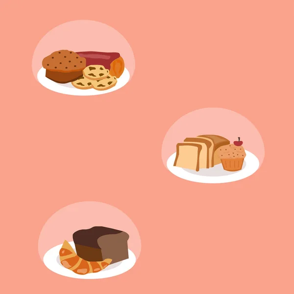 糖果和面包放在一个盘子里 一个病媒图 — 图库矢量图片