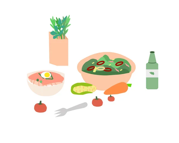 Préparation Salade Maison Graphique Vectoriel — Image vectorielle