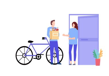 Kurye bir ürün paketi veriyor, bir vektör grafik.