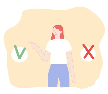 Kız hangi yolu seçeceğini düşünüyor, vektör grafikleri.