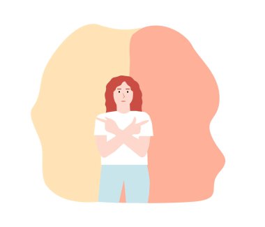 Kız parmaklarını farklı yönlerde gösterecek, vektör grafikleri.