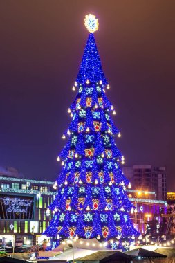 Meydan Meydanı Kahramanları (Lenin Meydanı), Merkezi Noel Ağacı, Dinyeper Şehri, Ukrayna.