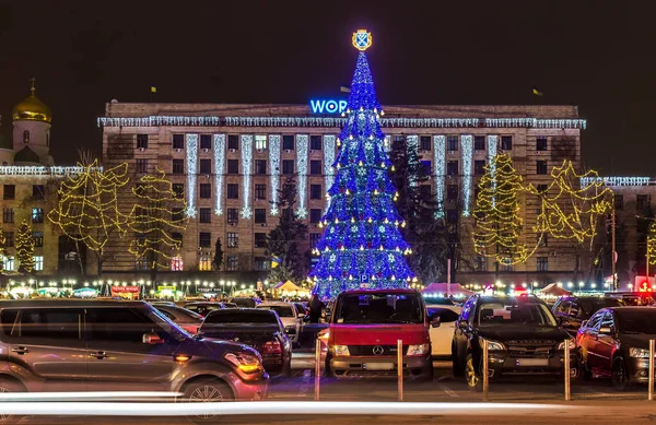 Heroes Maidan Square Lenin Square Central Christmas Tree Dnipro City — Stock Photo, Image