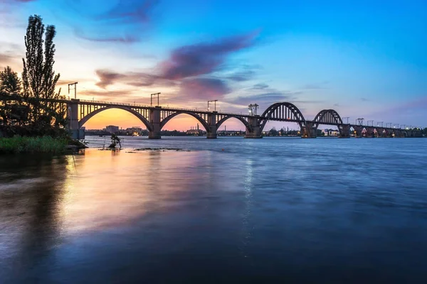 Merefo Kherson Järnvägsbro Monastyrsky Island Dnipro Stad Ukraina — Stockfoto