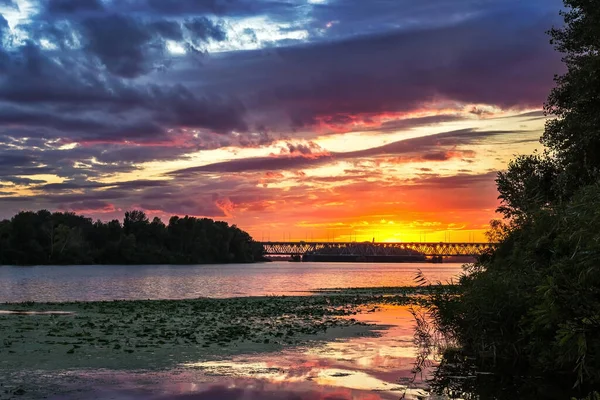 Luz Del Atardecer Luz Noche Ciudad Dnipro Ucrania — Foto de Stock