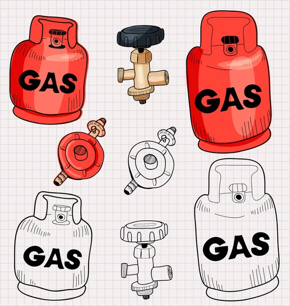 Cilindro de gas propano y accesorio — Archivo Imágenes Vectoriales