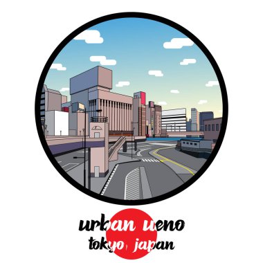 Tokyo 'daki Ueno şehrinin Simgesi' ni çember içine alın. simge vektör illüstrasyonu 