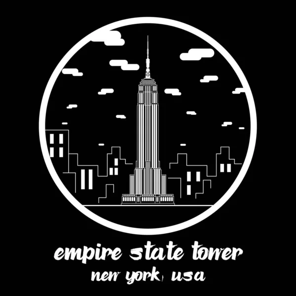 Cirkel Pictogram Lijn Empire State Building Vector Illustratie — Stockvector