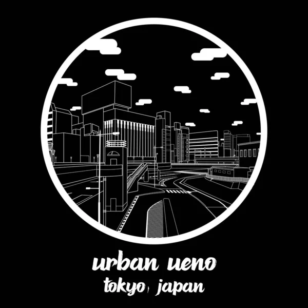 Circle Icon Line Urban Ueno City Tokyo Иконка Вектор — стоковый вектор