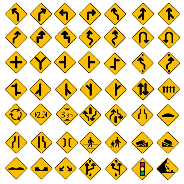 49 Vector Road Sign Set Yellow — Stock Vector