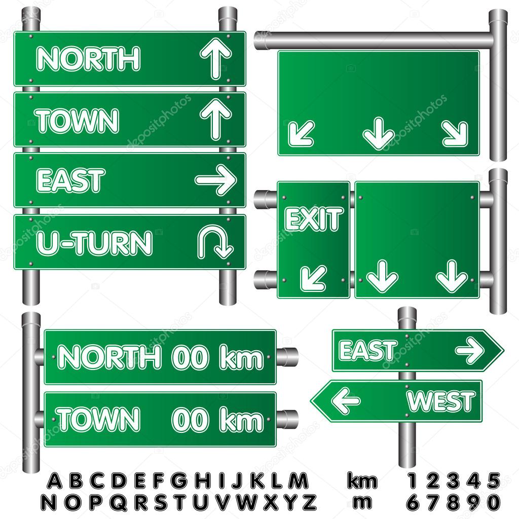 Vector of illustration Road Sign. empty green sign on high way