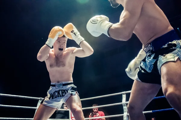 Fight for the championship belt of Europe kick-boxing — Stock Photo, Image