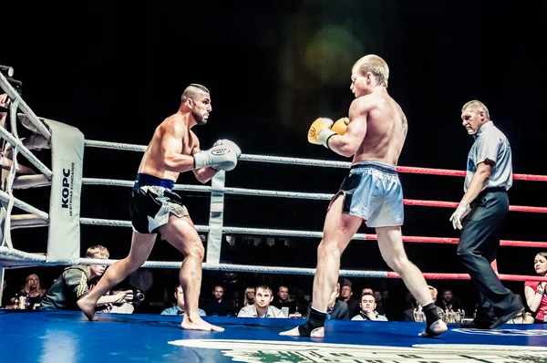 Fight for the championship belt of Europe kick-boxing — Stock Photo, Image