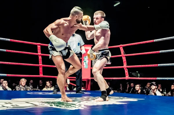 Fight for the championship belt of Europe kick-boxing — Stock Photo, Image