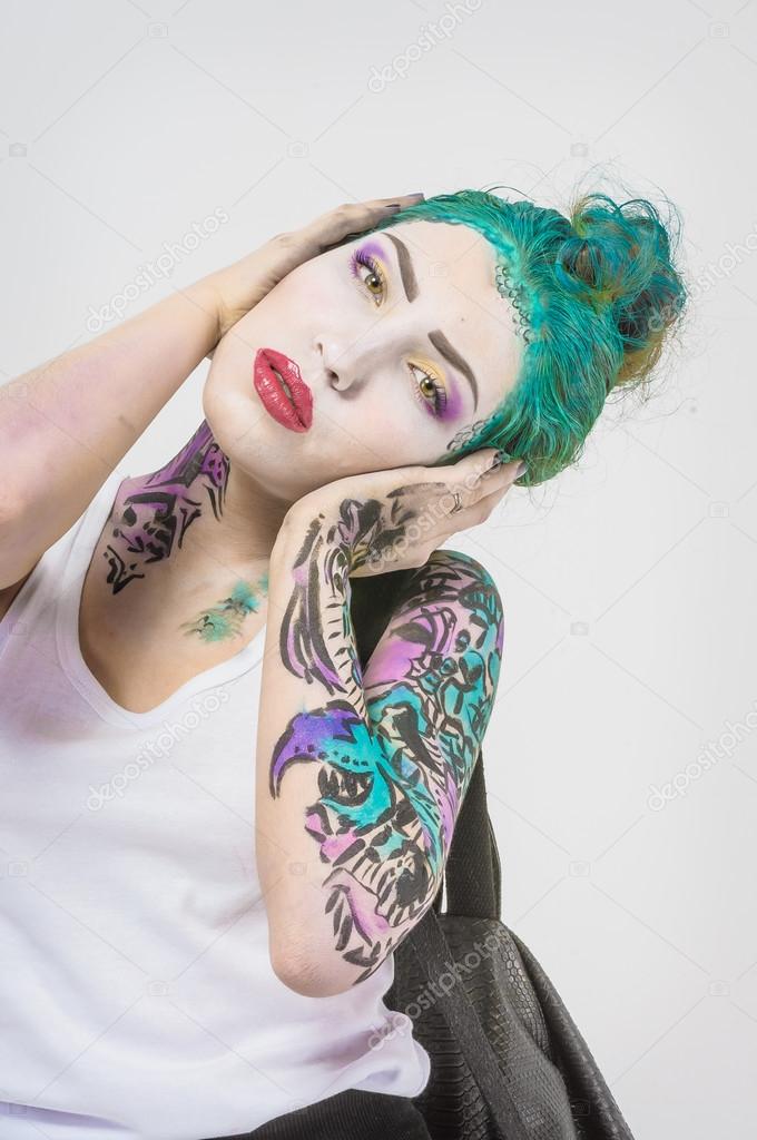 punk schoolgirl with tattoo