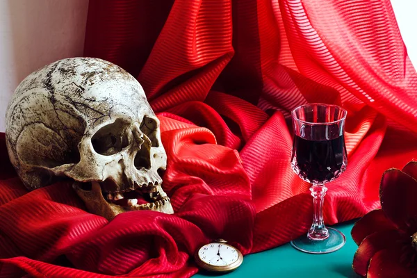 Kafatası vanitas tarzı ile natürmort