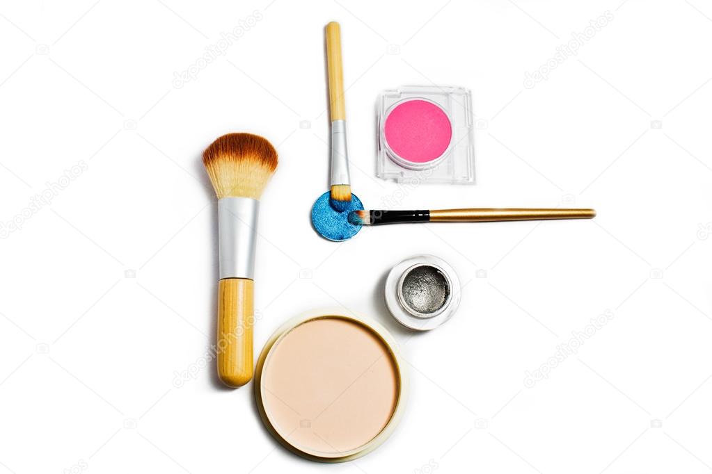Set of professional cosmetics for make-up isolated on white background . Cosmetic products for makeup.