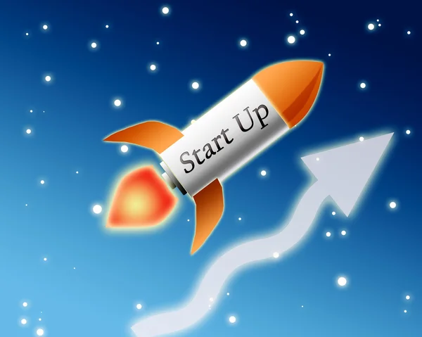 Ilustrace rakety v prostoru. Koncept podnikání startup. — Stock fotografie