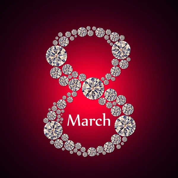 Background to the International Women's Day with the number 8 of the crystals on a red background. Greeting card on March 8. — Stock Photo, Image