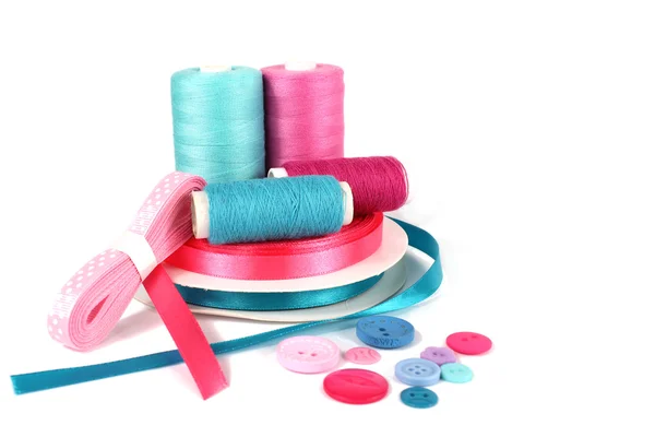 Ribbons and thread sewing items — Stock Photo, Image