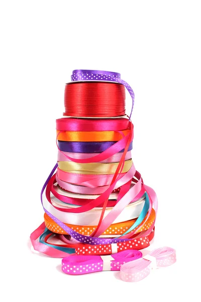 Colorful stack of haberdashery ribbons — Stock Photo, Image