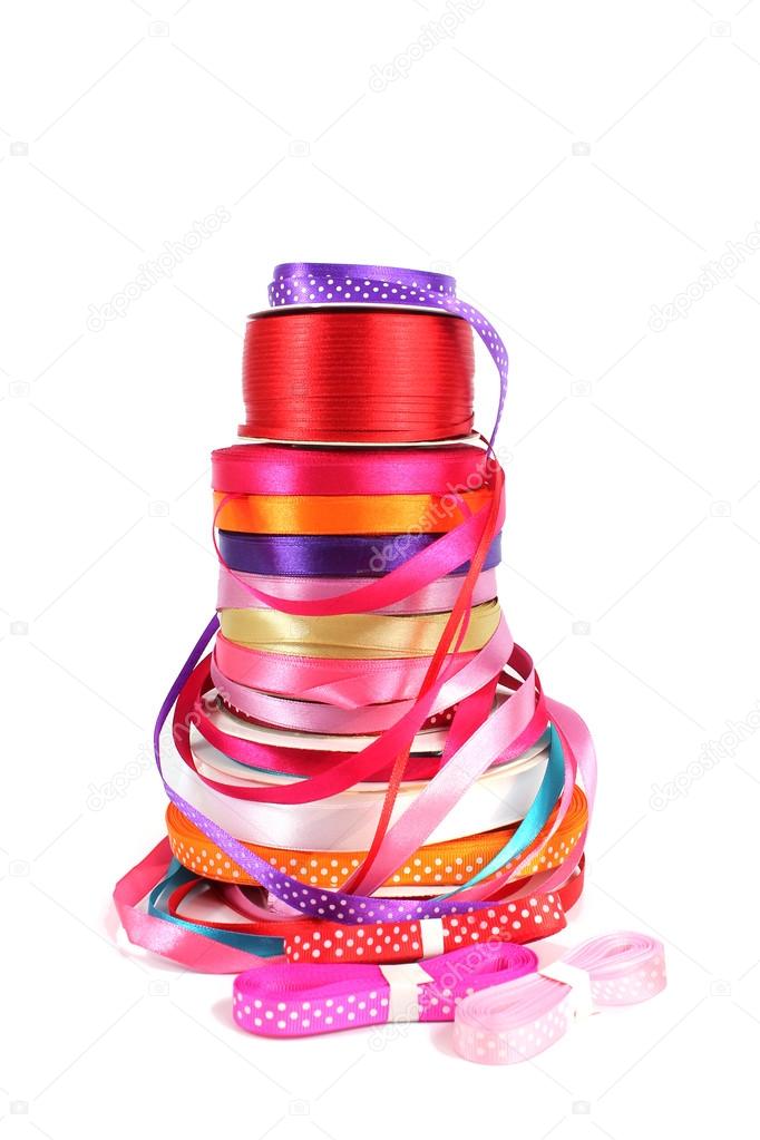 Colorful stack of haberdashery ribbons