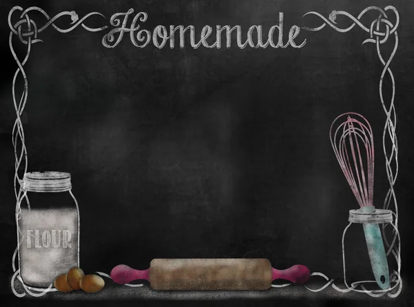 Chalkboard Recipe background with baking items — Stock Photo, Image