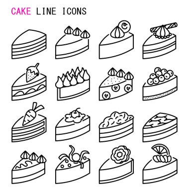 Cake line icons,  Set of simple piece of cake sign line icons, Cute cartoon line icons set, Vector illustration, Piece of cake related line icons  clipart