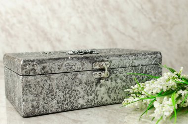 Eski bir sandık olarak gümüş desenli bir kutu..