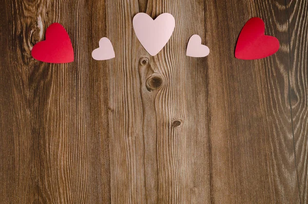 Wooden Background Red White Hearts Background Valentine Day — Stock Photo, Image