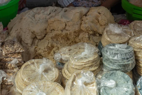 Stall Selling Tortillas Corn Products Sale Tortillas Mexican Market —  Fotos de Stock