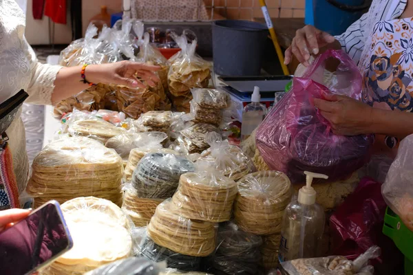 Stall Selling Tortillas Corn Products Sale Tortillas Mexican Market —  Fotos de Stock