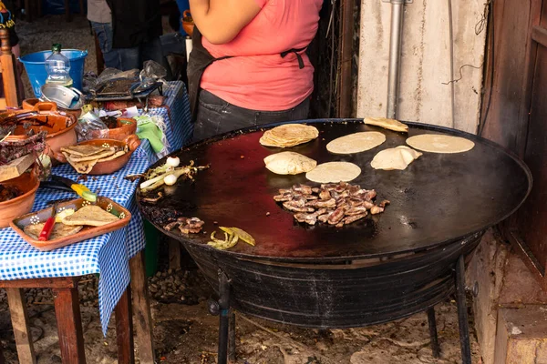 Puesto Comida Callejera México Comida Típica Mexicana — Foto de Stock