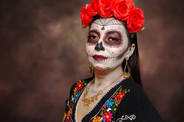 Retrato Catrina Típico Personaje Mexicano Representativo Del Día Los Muertos — Foto de Stock