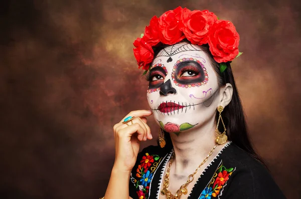 Retrato Catrina Típico Personaje Mexicano Representativo Del Día Los Muertos — Foto de Stock