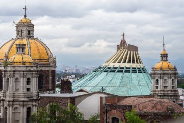 Mexico City 'deki bazilikaların mimari ve kubbelerinin panoramik görüntüsü.
