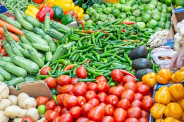 Canlı Çiftçi Marketinde Taze Renkli Sebzeler ve Meyveler