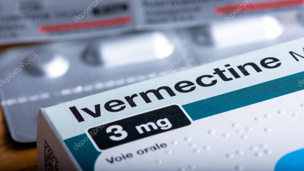 Clamart, France - April, 10, 2021: Box of Ivermectin (French packaging), an antiparasitic drug and also a potential treatment for Covid-19 disease
