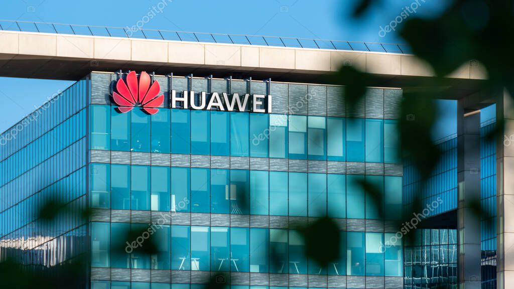 Boulogne-Billancourt, France - June 6, 2021: French headquarters of Huawei Technologies, chinese multinational company which designs, develops, and sells telecommunications equipment and smartphones