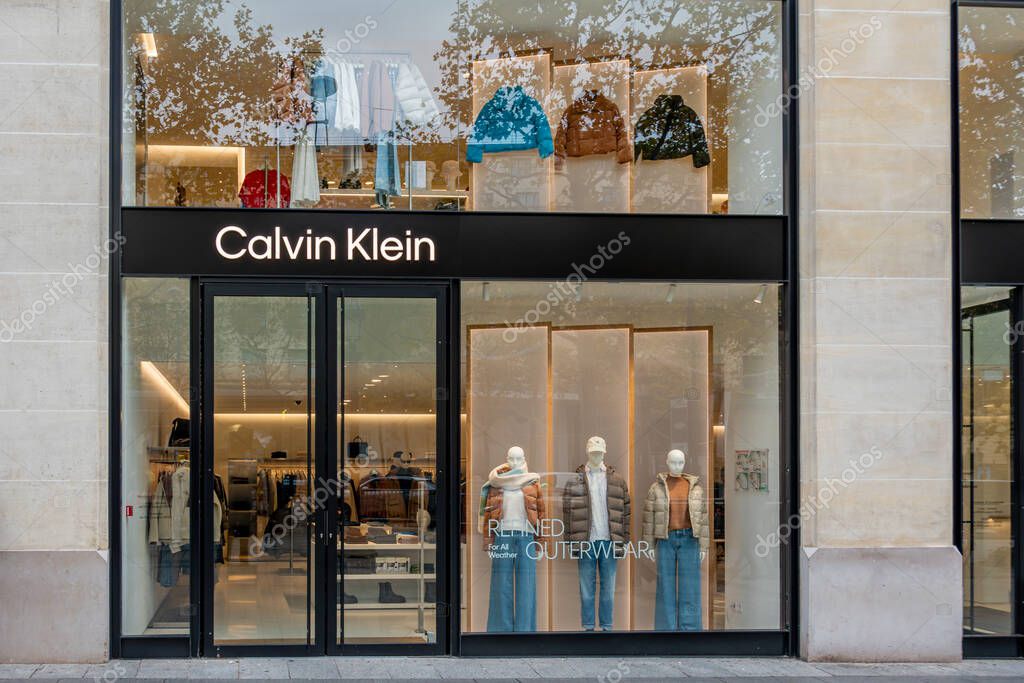 Paris, France - November 3, 2025: Exterior view of a Calvin Klein store. Calvin Klein is an American brand and an international chain of fashion stores founded by designer Calvin Klein