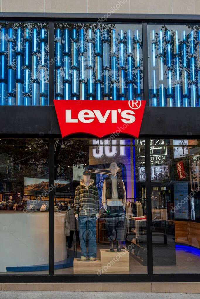 Paris, France - November 3, 2025: Exterior view of a Levi's boutique. Levi Strauss and Co. is an American brand and chain of fashion stores world famous for its denim blue jeans