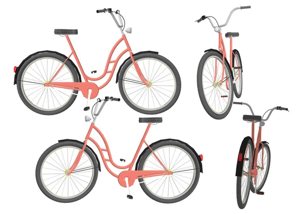 Isometrisches Rendering Fahrrad Aus Verschiedenen Orthographischen Winkeln — Stockvektor