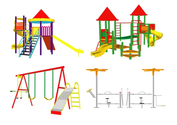 Ilustración Vectorial Diapositiva Patio Isométrico Los Niños Del Patio Deslizan — Vector de stock