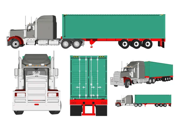 Logistics Transportation Lorry Truck Isolated Icons Vector Cabin Freight Cargo — Stock Vector